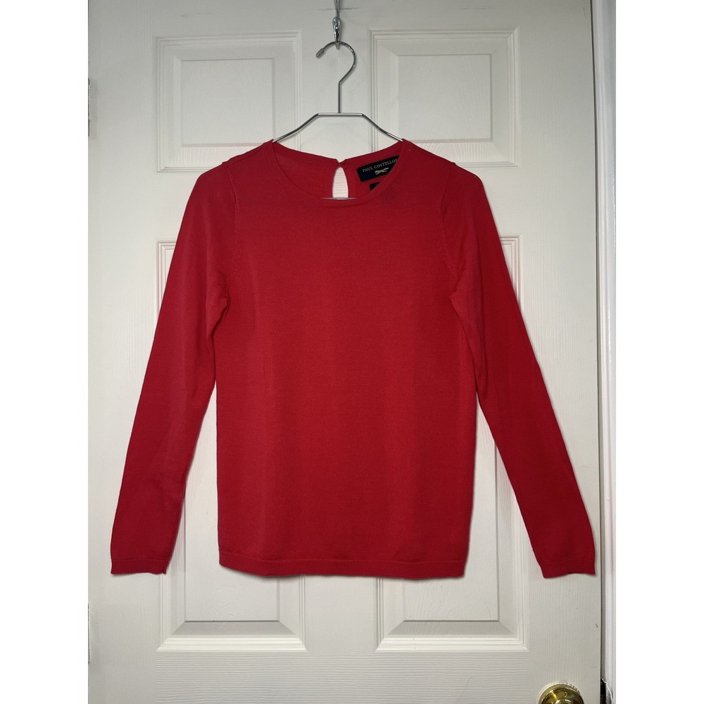 Paul Costelloe 100% Merino Wool Red Crewneck Sweater M Quiet Luxury Fine Knit - Picture 2 of 10